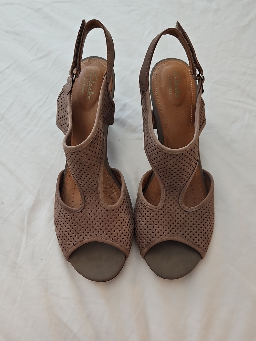 Clarks Brown Leather Heeled Sandals